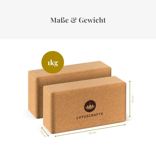 Lotuscrafts® Yoga Block Kork 2er Set oder Einzeln, Korkblock in 2 Größen, Made in Portugal, 100% Natürliche Yogablöcke aus Kork, Yoga Zubehör für Anfänger & Fortgeschrittene