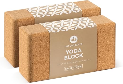 Lotuscrafts® Yoga Block Kork 2er Set oder Einzeln, Korkblock in 2 Größen, Made in Portugal, 100% Natürliche Yogablöcke aus Kork, Yoga Zubehör für Anfänger & Fortgeschrittene