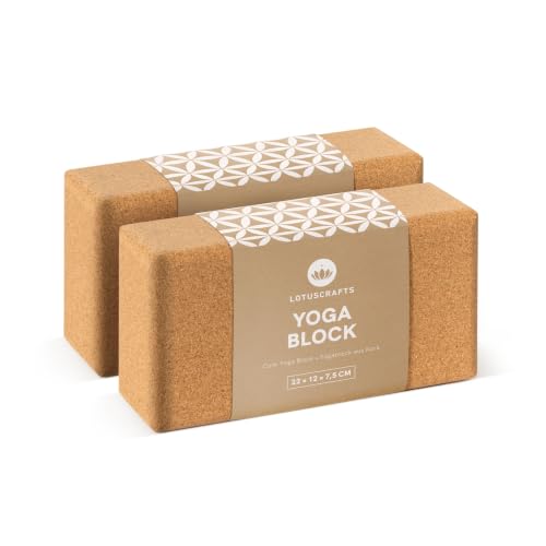 Lotuscrafts® Yoga Block Kork 2er Set oder Einzeln, Korkblock in 2 Größen, Made in Portugal, 100% Natürliche Yogablöcke aus Kork, Yoga Zubehör für Anfänger & Fortgeschrittene
