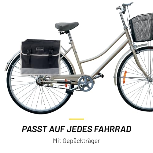 DUNLOP Fahrradtasche Doppel Wasserdicht - Gepäckträgertasche 36x30x12cm - Nylon Fahrradtaschen mit Reflektierenden Streifen für Sicherheit - Klettverschluss Einfach - Schwarz