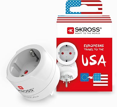 SKROSS Country Adapter Europe to USA: Reiseadapter für Reisen aus Europa in Länder, die den amerikanischen Standard verwenden, Weiß
