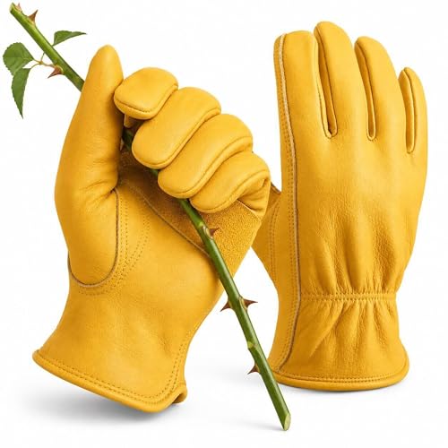 OZERO Gartenhandschuhe Dornenfest Herren Damen, Arbeitshandschuhe Leder