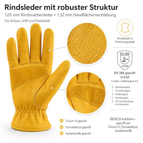OZERO Gartenhandschuhe Dornenfest Herren Damen, Arbeitshandschuhe Leder