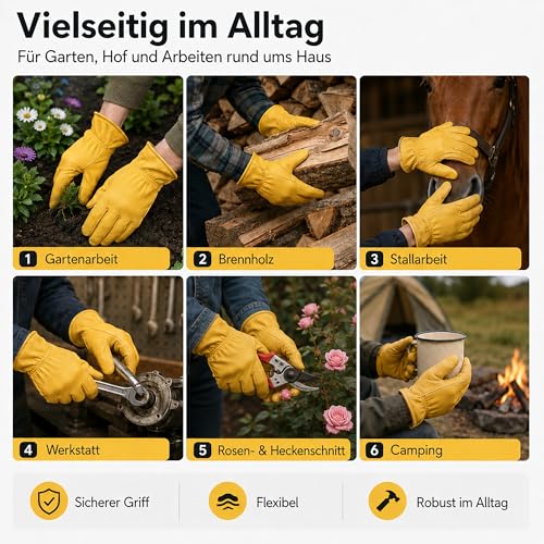 OZERO Gartenhandschuhe Dornenfest Herren Damen, Arbeitshandschuhe Leder