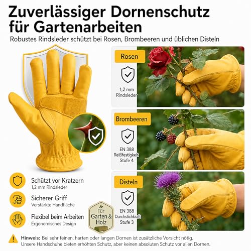 OZERO Gartenhandschuhe Dornenfest Herren Damen, Arbeitshandschuhe Leder