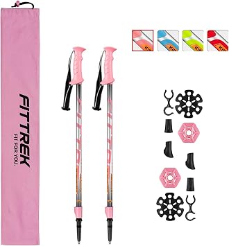 FitTrek Wanderstöcke Kinder - Trekkingstöcke - Walking Stöcke Teleskop - Nordic Walking Stock Verstellbar Leicht mit Gummipuffer, Pads und Tasche