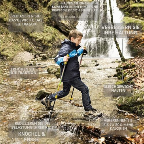 FitTrek Wanderstöcke Kinder - Trekkingstöcke - Walking Stöcke Teleskop - Nordic Walking Stock Verstellbar Leicht mit Gummipuffer, Pads und Tasche