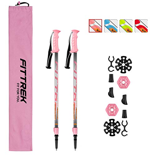 FitTrek Wanderstöcke Kinder - Trekkingstöcke - Walking Stöcke Teleskop - Nordic Walking Stock Verstellbar Leicht mit Gummipuffer, Pads und Tasche