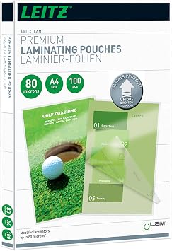 Leitz Heißlaminierfolien A4 80 mic, Laminierfolien in Premium-Qualität im 100er Pack, Glänzend, Transparent, Vereinfachtes Einlegen durch UDT, iLAM, 74780000