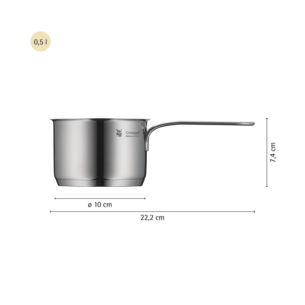 WMF Mini Stielkasserolle 10cm, klein, ohne Deckel, Kleiner Topf Induktion 0,5l, Cromargan Edelstahl, Kochtopf klein, stapelbar, für kleine Portionen, Singlehaushalt