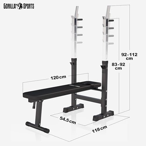 GORILLA SPORTS® Hantelbank mit Ablage, klappbar, verstellbar, bis 200 kg