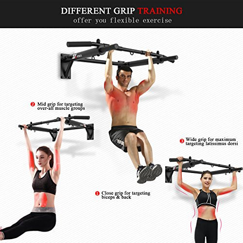 JX FITNESS Klimmzugstangen Klimmzugstange Wandmontage Heimturnhalle Pull Up Bar, 3 Ösen für TRX Training Boxtraining AB-Bügel hochziehen, Edelstahl Trainings Halterung mit Multifunktionen (MEHRWEG)