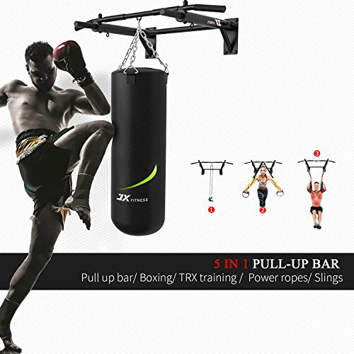 JX FITNESS Klimmzugstangen Klimmzugstange Wandmontage Heimturnhalle Pull Up Bar, 3 Ösen für TRX Training Boxtraining AB-Bügel hochziehen, Edelstahl Trainings Halterung mit Multifunktionen (MEHRWEG)