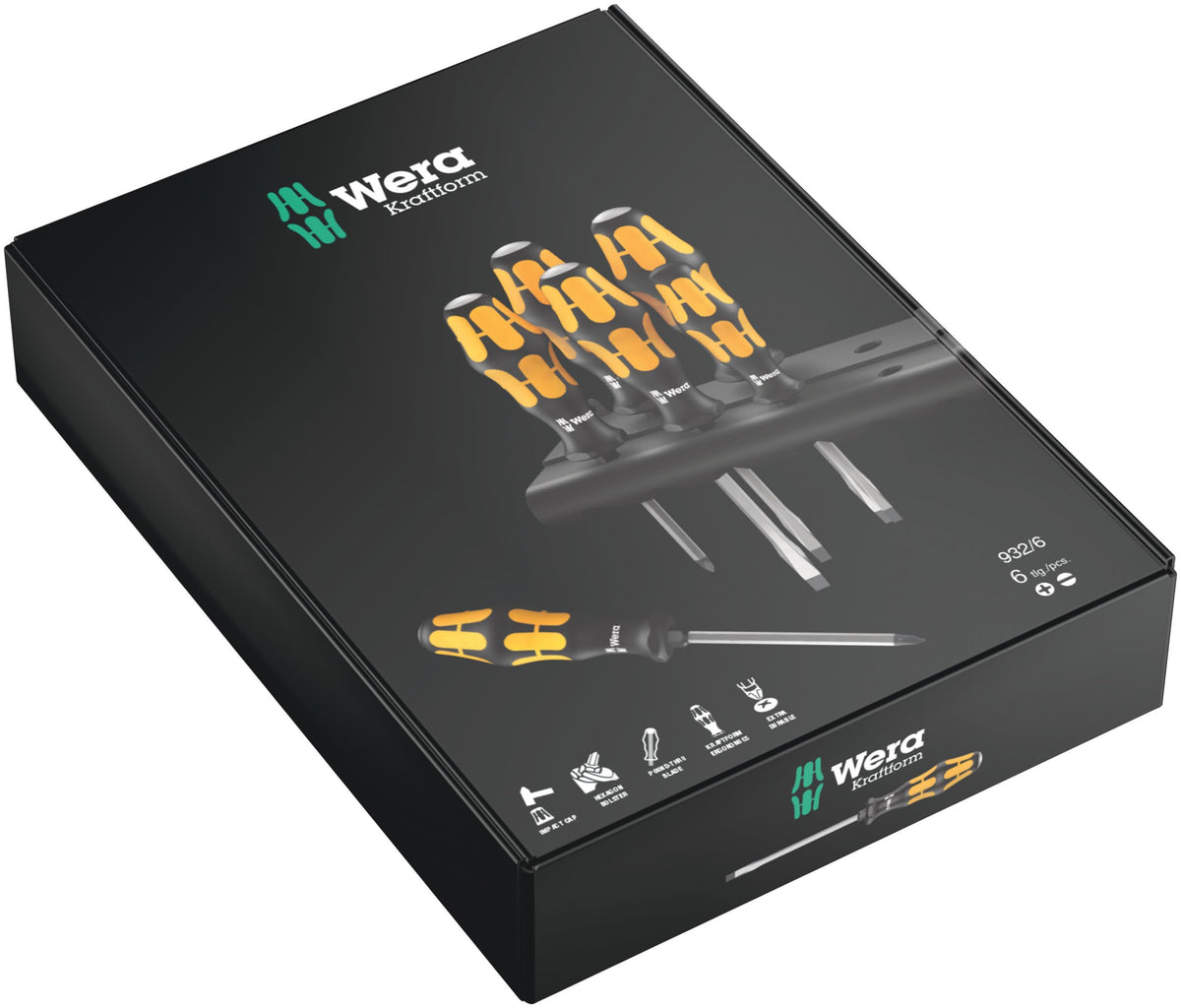 Wera Schraubendrehersatz 932/6 Kraftform Plus: Der Schraubmeißel + Rack, 6-teilig, 05018282001, Hex