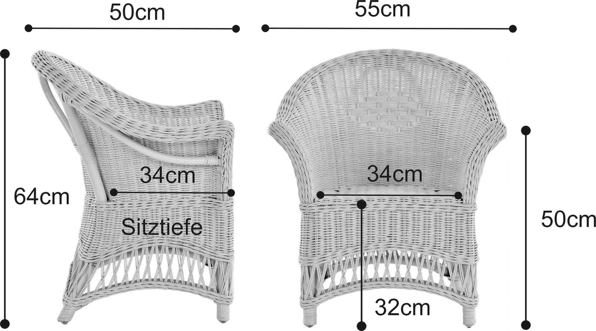 Kindersessel, Kinderstuhl mit Armlehnen aus echtem Rattan Sessel Kinderzimmer (Vintage Weiss)