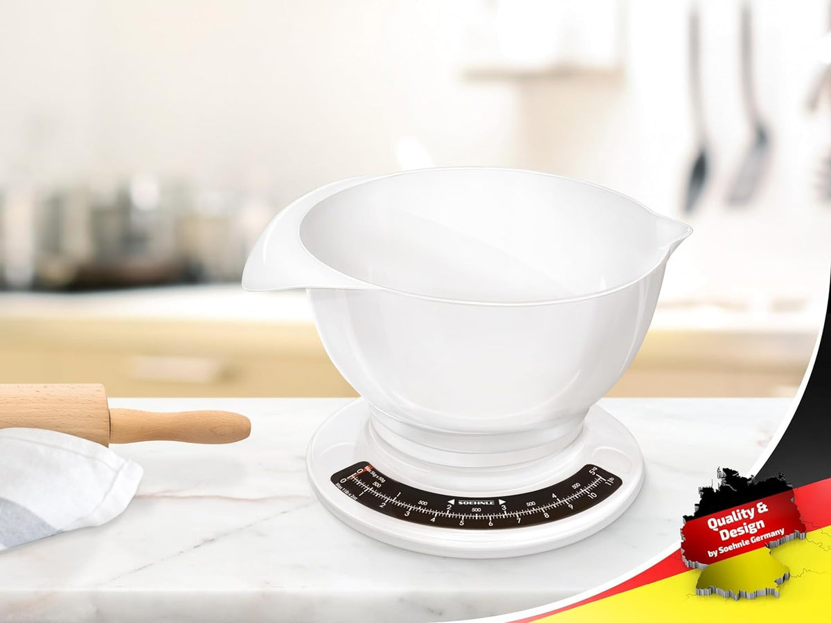 Soehnle Analoge Küchenwaage Culina Pro, mit 2,5l Rührschüssel, weiß/schwarz