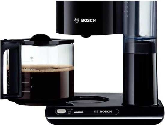 Bosch Filterkaffeemaschine Styline TKA8013, Aroma Sensor, Aromaschutz-Glaskanne 1,25 L, für 10-15 Tassen, Abschaltautomatik, Entkalkungssystem, Tropfstopp, Filterträger schwenkbar, 1160 W, schwarz
