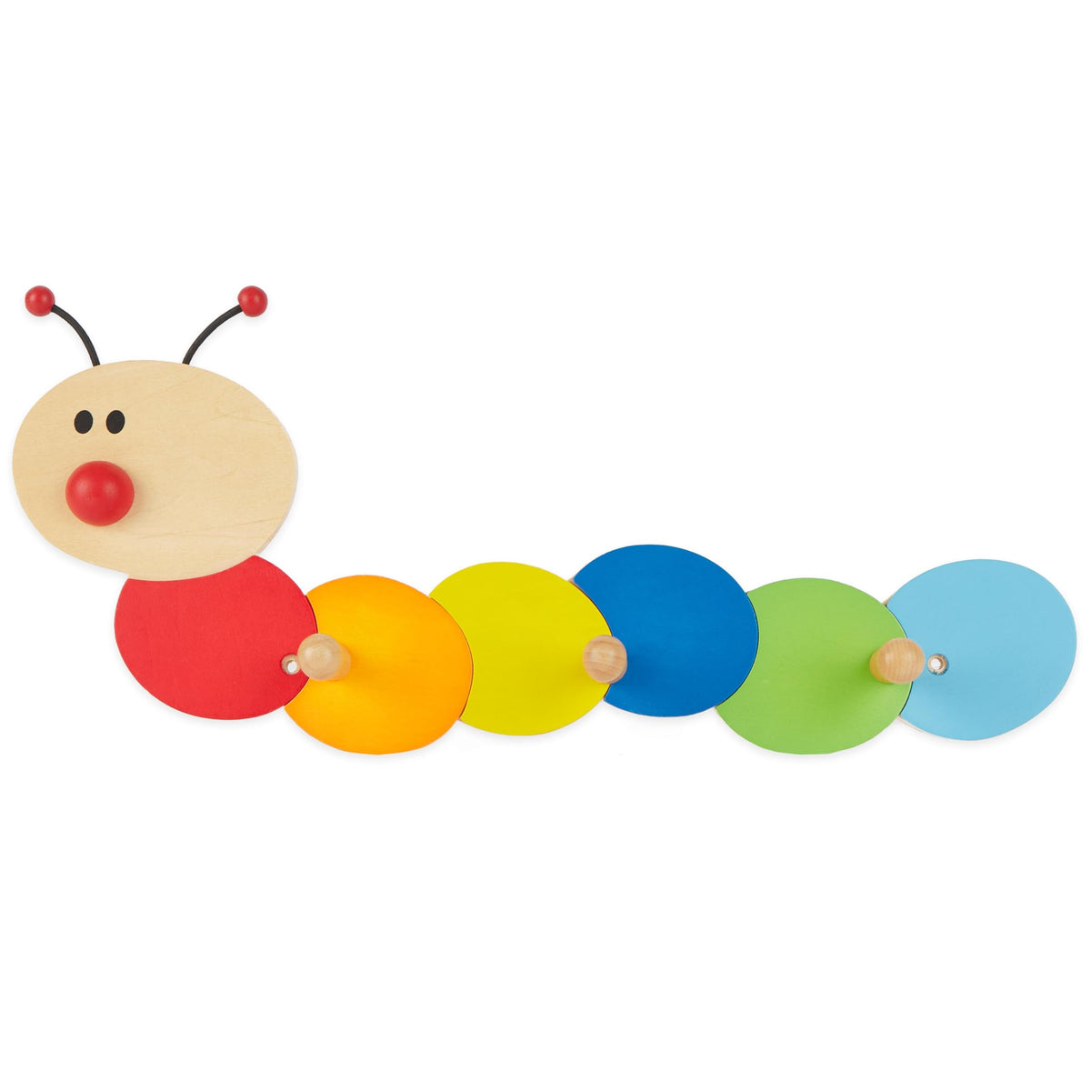 Bieco Kinder Garderobe Raupe | Kindergarderobe Holz mit Kinder Kleiderhaken | Garderoben-Leiste | Wandgarderobe | Kleiderhaken Garderoben | Garderobenleiste 38 cm 3 Haken