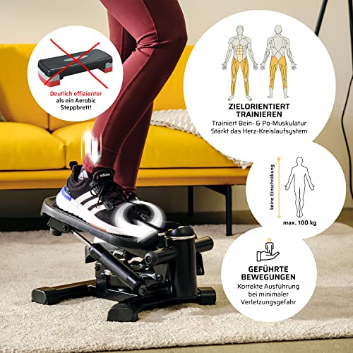 SportPlus 2-in-1 Mini-Stepper mit patentierter Umschalttechnik, Swing-Stepper und Auf-und-Ab-Stepper in einem Gerät, bis 100kg, verschleißfreie Hydraulik-Zylinder