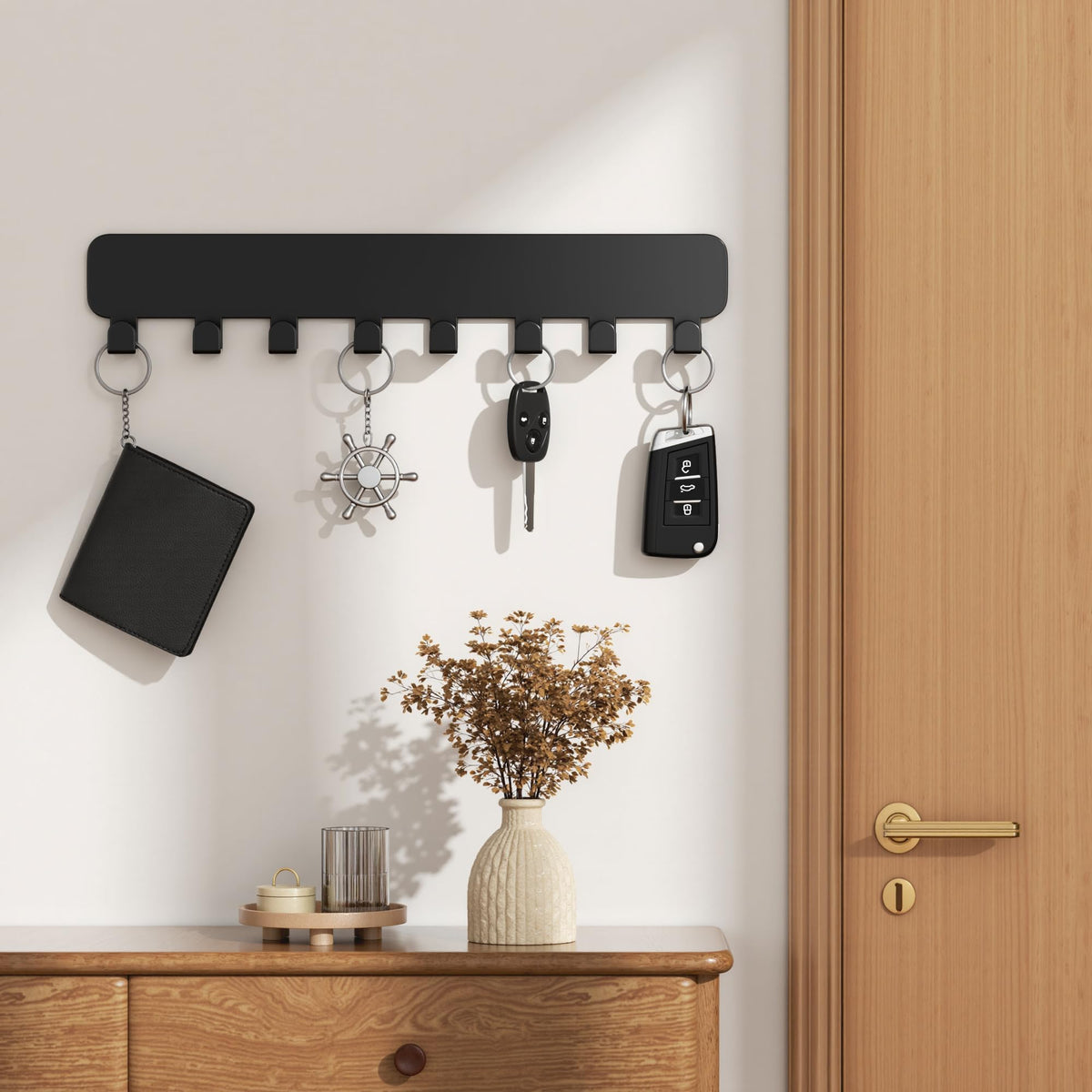 pickpiff Selbstklebender Schlüsselhaken zur Wandmontage, Schlüsselhalter ohne Bohren, Schwarz, 1 Stück