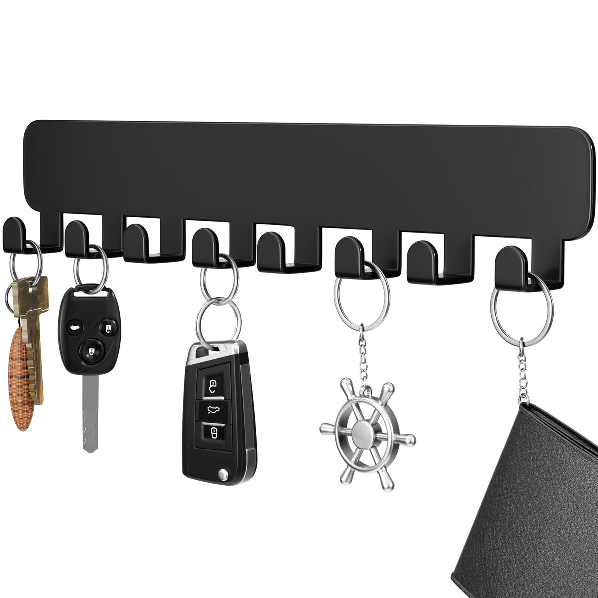 pickpiff Selbstklebender Schlüsselhaken zur Wandmontage, Schlüsselhalter ohne Bohren, Schwarz, 1 Stück