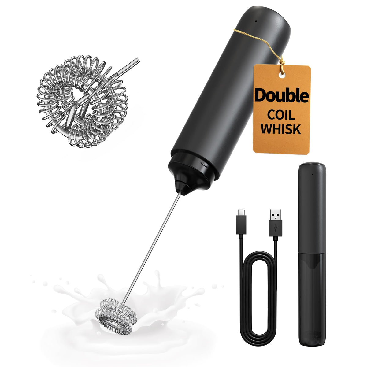 CIRCLE JOY Wiederaufladbarer Milchaufschäumer Handheld, Elektrischer Kaffee-Aufschäumer, Tragbarer Handaufschäumer, Zauberstab, Getränkemixer für Matcha Lattes Cappuccino, Küchengeschenke, Schwarz