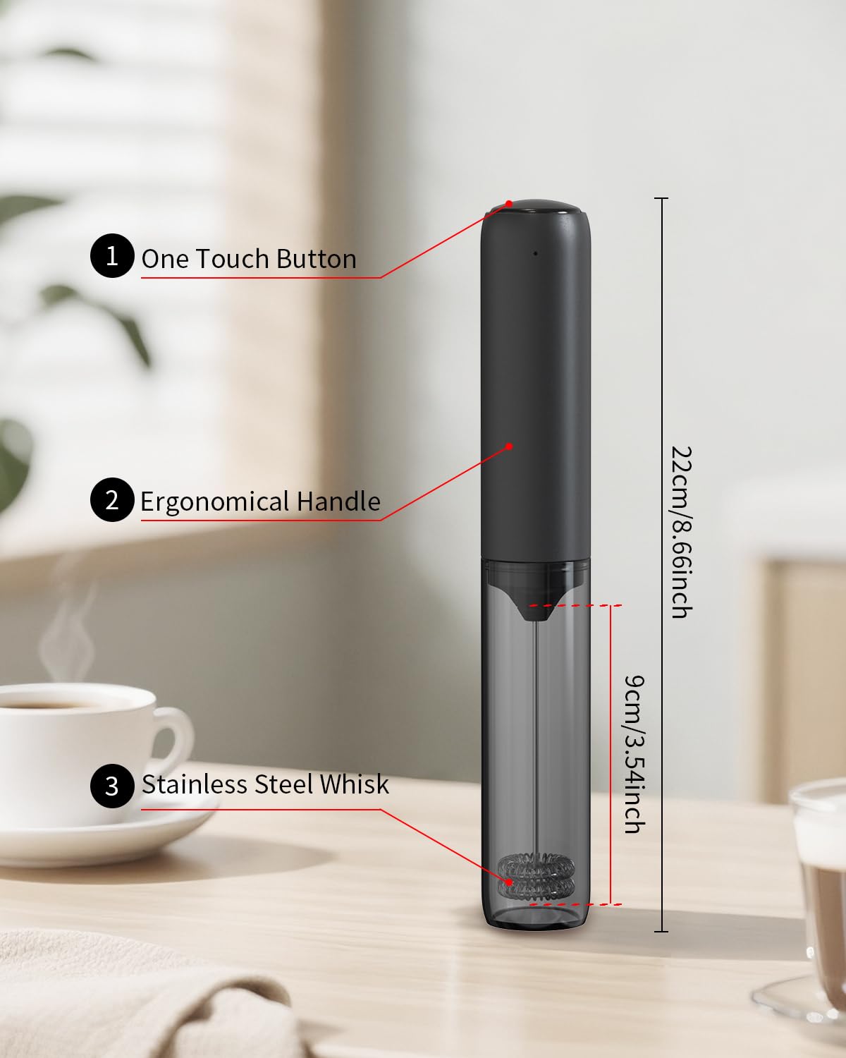 CIRCLE JOY Wiederaufladbarer Milchaufschäumer Handheld, Elektrischer Kaffee-Aufschäumer, Tragbarer Handaufschäumer, Zauberstab, Getränkemixer für Matcha Lattes Cappuccino, Küchengeschenke, Schwarz