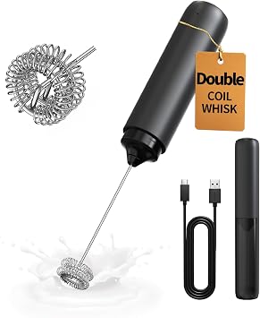 CIRCLE JOY Wiederaufladbarer Milchaufschäumer Handheld, Elektrischer Kaffee-Aufschäumer, Tragbarer Handaufschäumer, Zauberstab, Getränkemixer für Matcha Lattes Cappuccino, Küchengeschenke, Schwarz