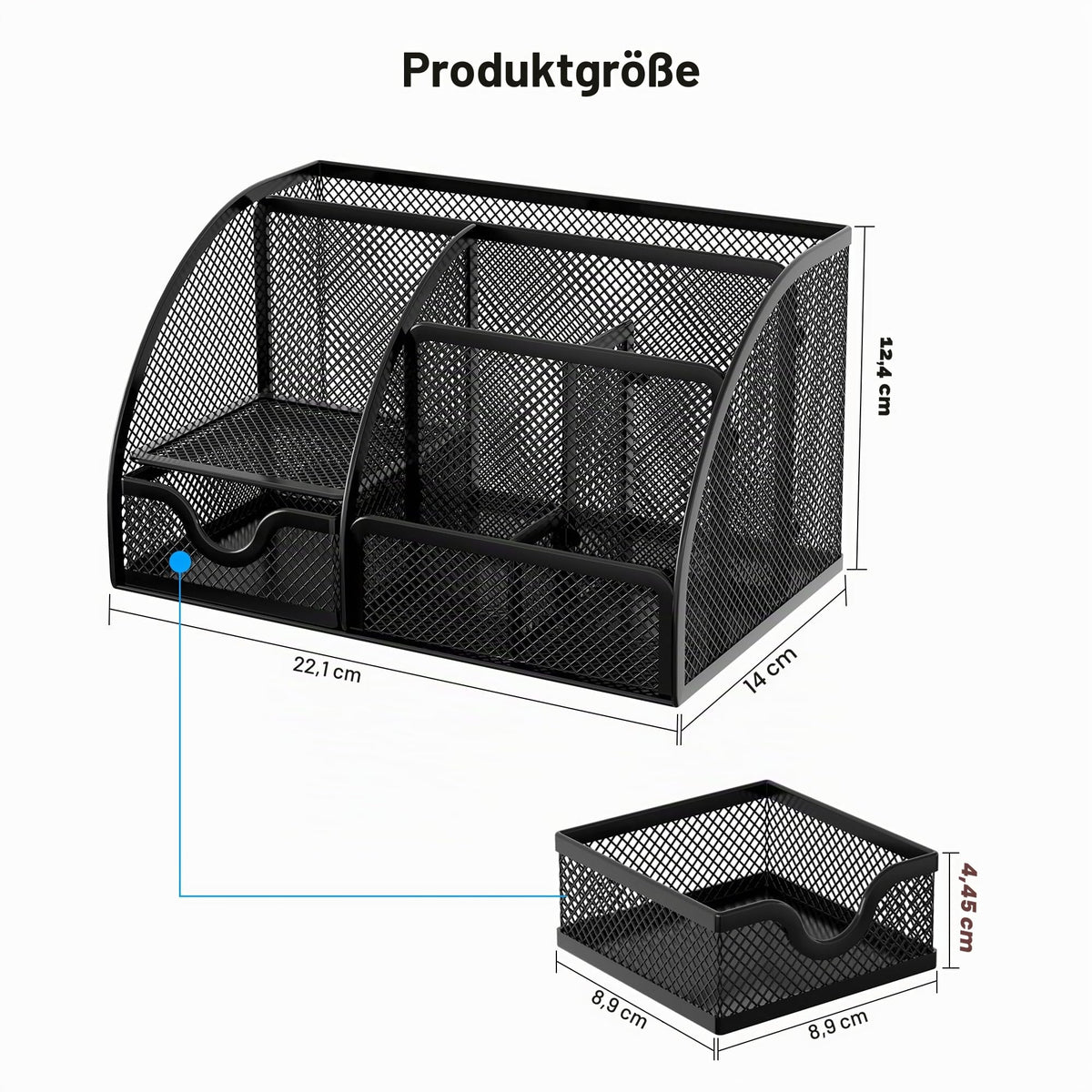 EasyPAG 7 Fächer Metall Schreibtisch Organizer Stiftehalter Stiftköcher Vielseitig Utensilienschalen Büro Organisation Zubehör Ablage mit Schublade