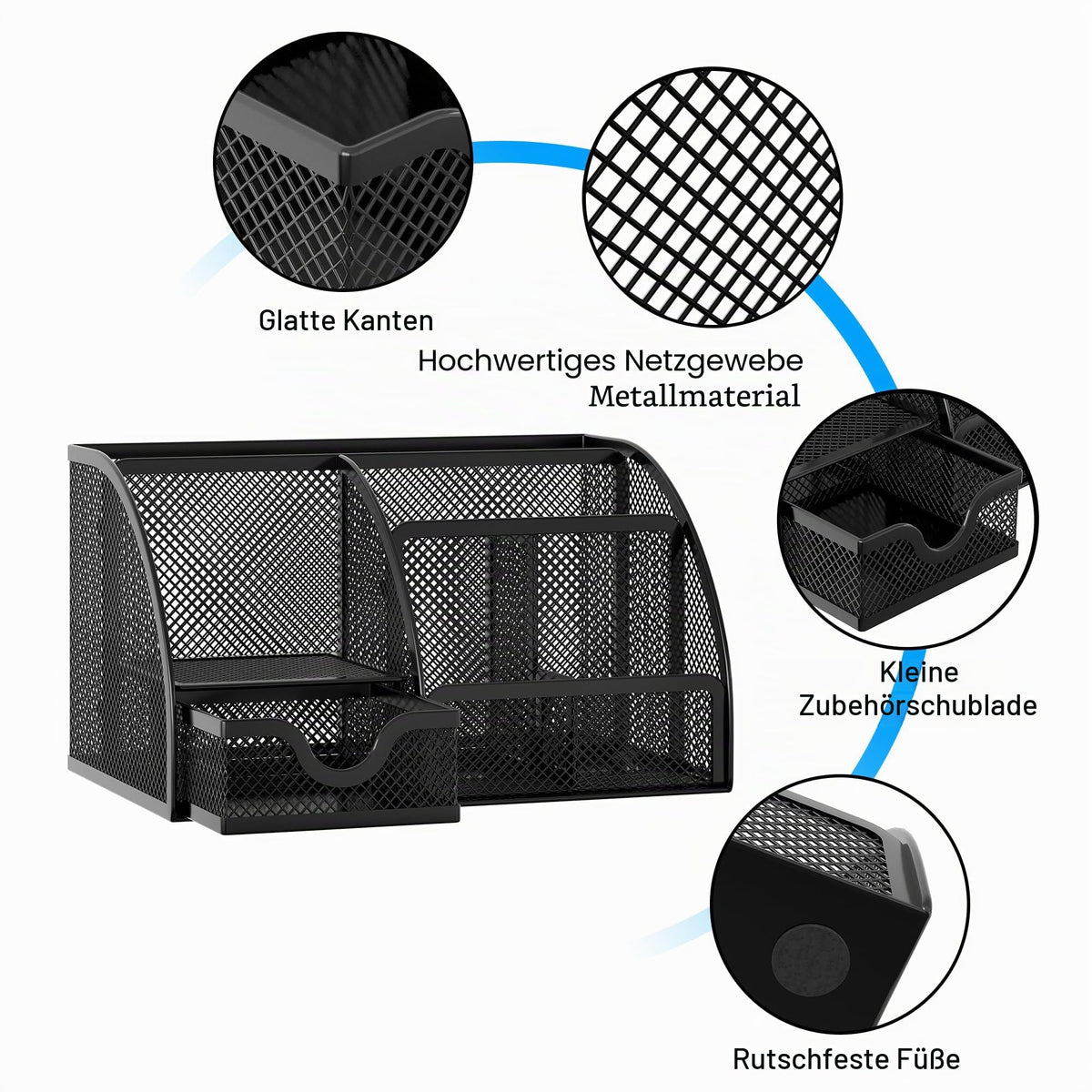 EasyPAG 7 Fächer Metall Schreibtisch Organizer Stiftehalter Stiftköcher Vielseitig Utensilienschalen Büro Organisation Zubehör Ablage mit Schublade