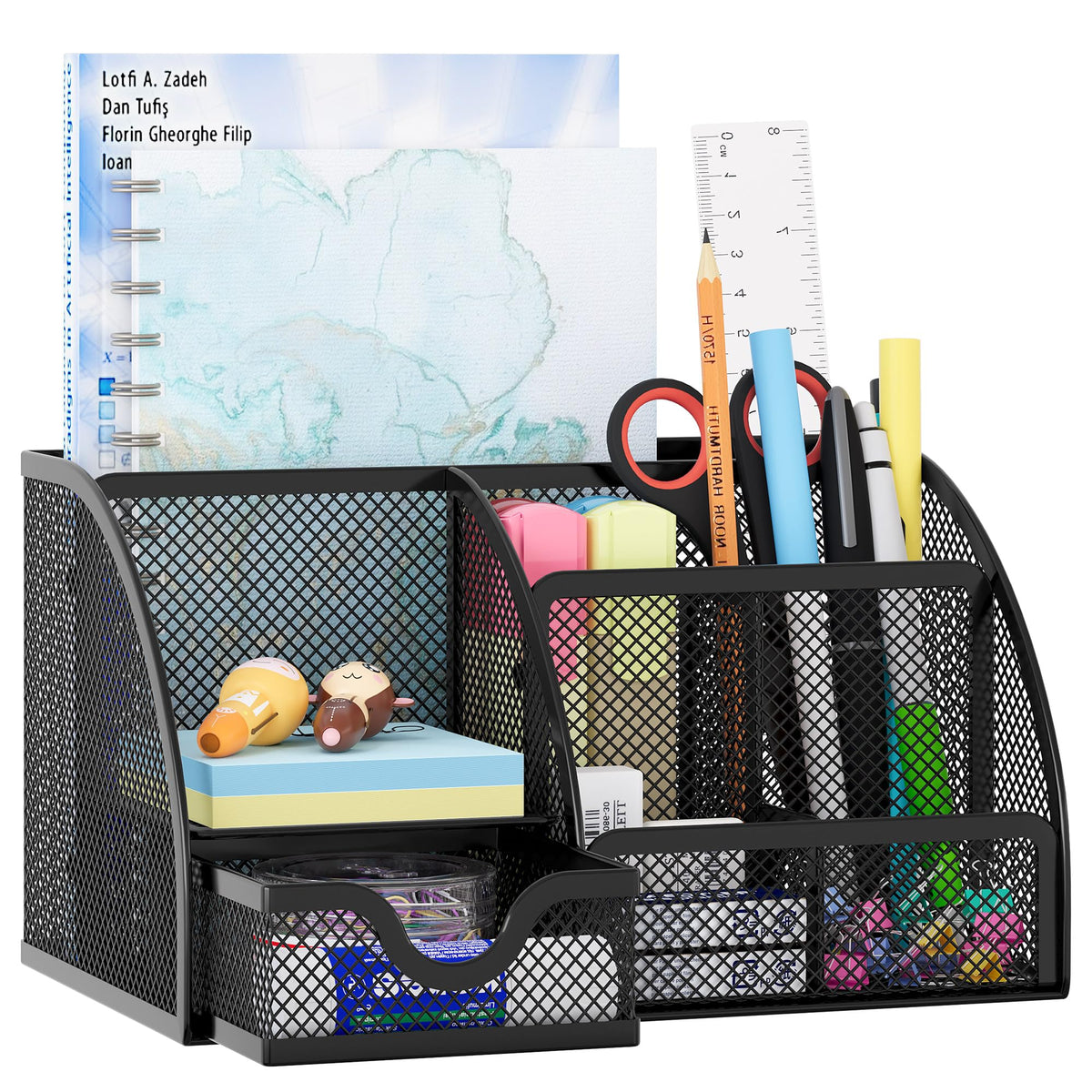 EasyPAG 7 Fächer Metall Schreibtisch Organizer Stiftehalter Stiftköcher Vielseitig Utensilienschalen Büro Organisation Zubehör Ablage mit Schublade