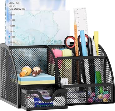 EasyPAG 7 Fächer Metall Schreibtisch Organizer Stiftehalter Stiftköcher Vielseitig Utensilienschalen Büro Organisation Zubehör Ablage mit Schublade