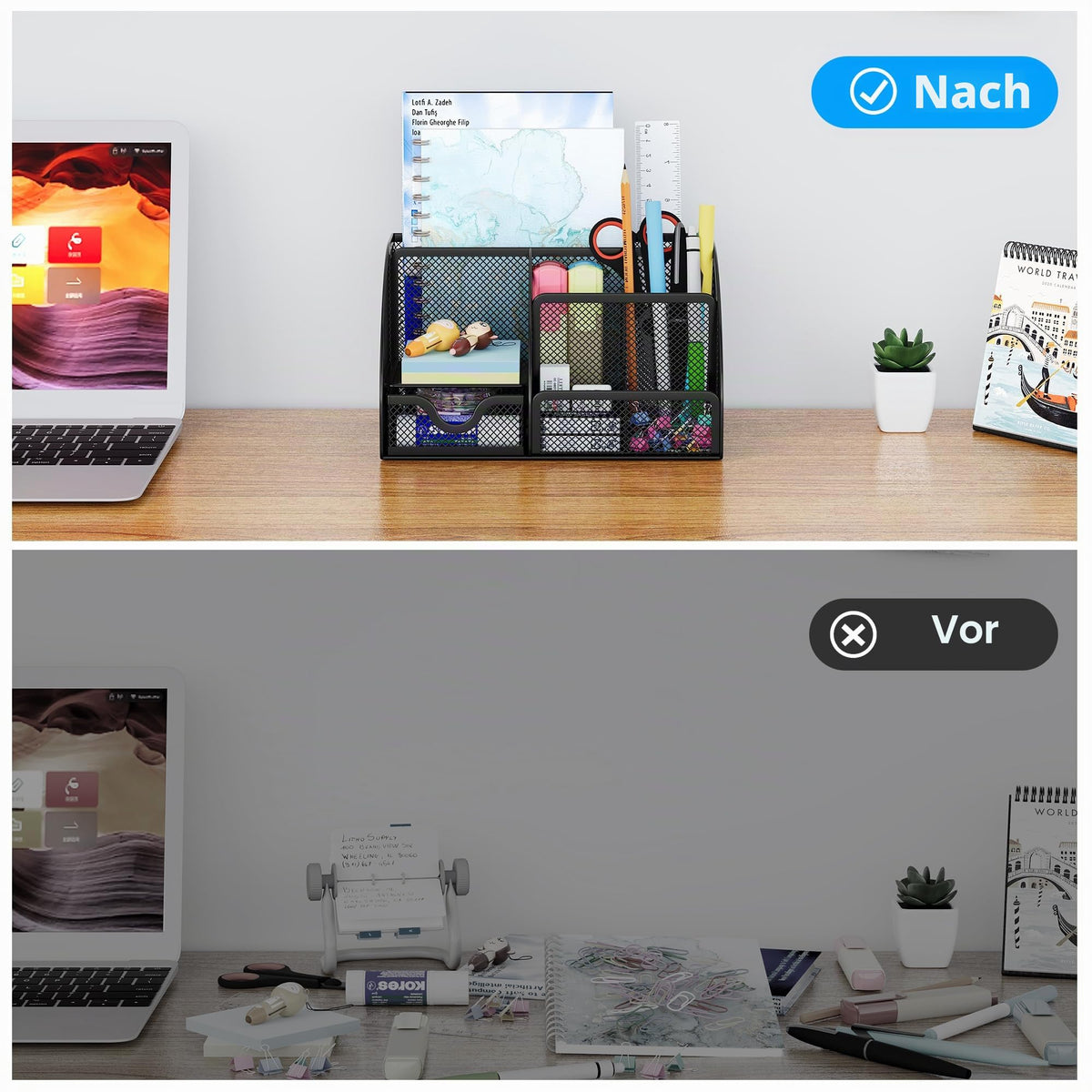 EasyPAG 7 Fächer Metall Schreibtisch Organizer Stiftehalter Stiftköcher Vielseitig Utensilienschalen Büro Organisation Zubehör Ablage mit Schublade