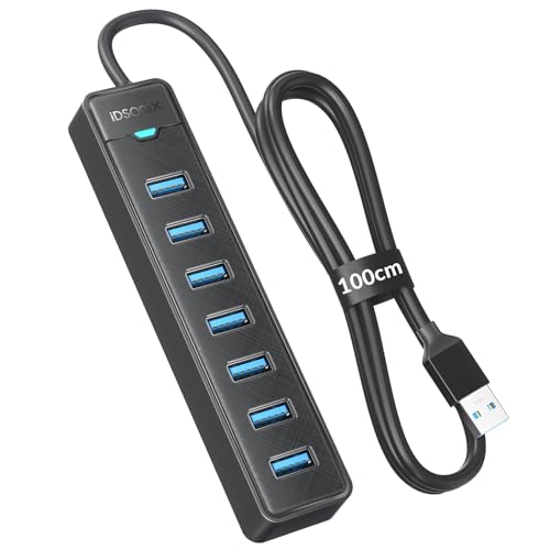 iDsonix 7-Port USB 3.0 Hub - USB Verteiler Multiport Adapter mit 100CM Kable, USB 3.0 5Gbps Data, 5V 3A Type-c Port, USB Hub Splitter für PC, Laptop, MacBook und mehr