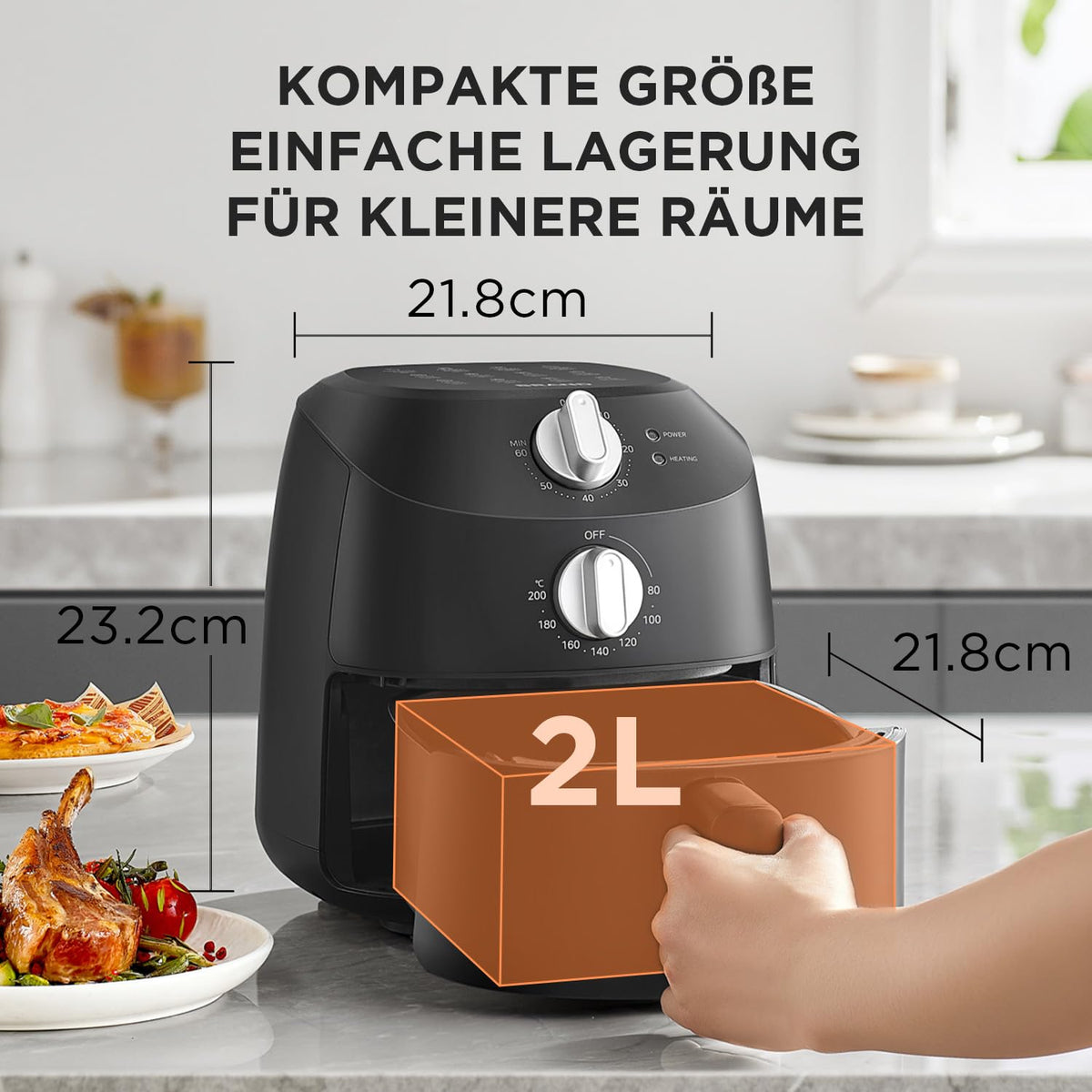 Midea Heißluftfritteuse 2L, 1150W Airfryer, Heißluft Fritteusen, Schwarz