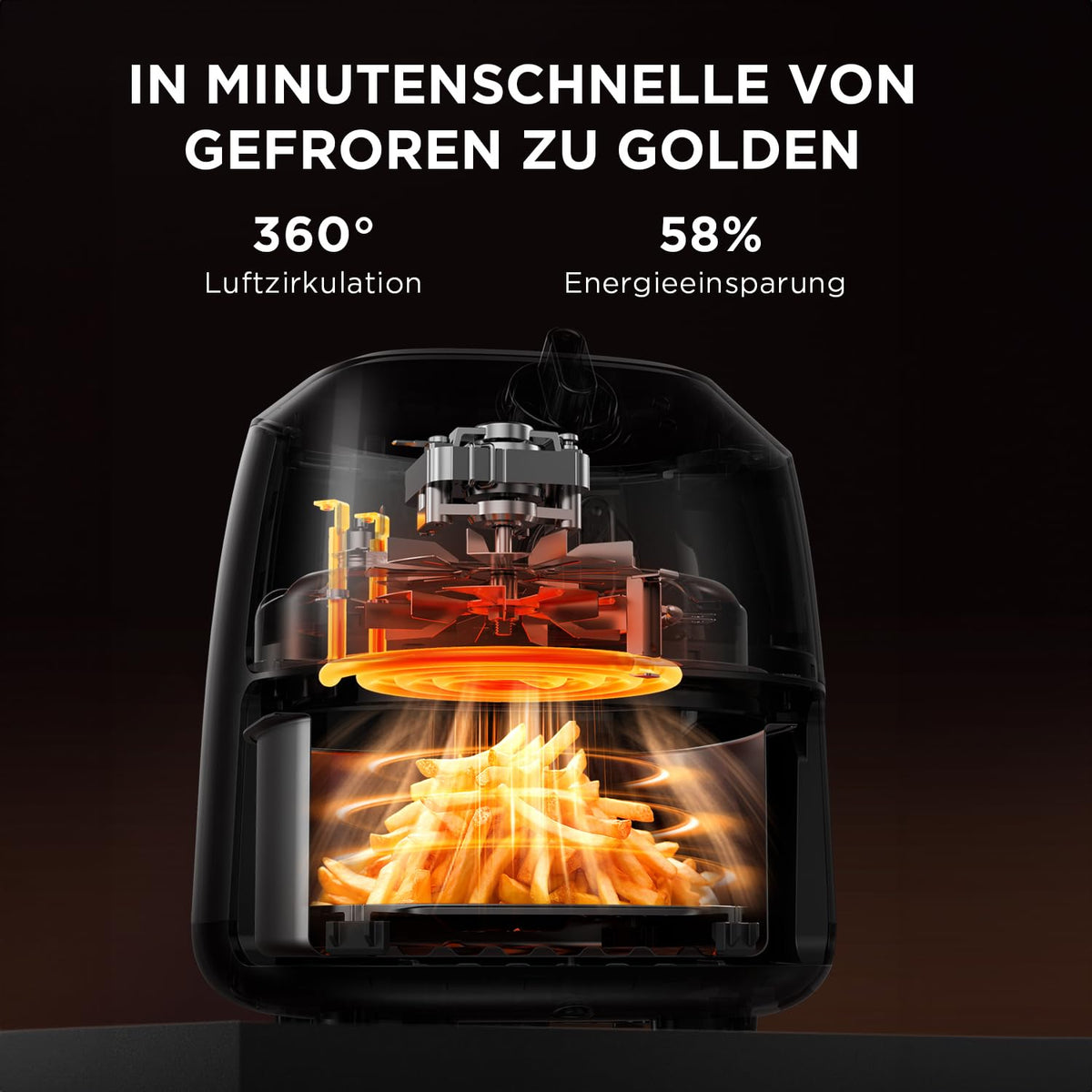 Midea Heißluftfritteuse 2L, 1150W Airfryer, Heißluft Fritteusen, Schwarz