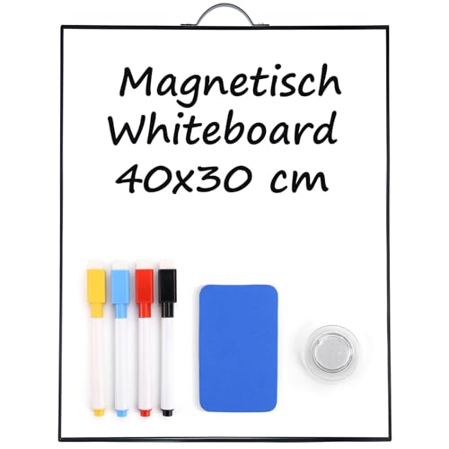 Whiteboard Magnetisch Magnettafeln Weiß 40 x 30 cm Magnet Wandtafel, mit 4 Whiteboard Stifte, 1 Magnete and 1 White Board Radiergummi, für Schule, Haus und Büro