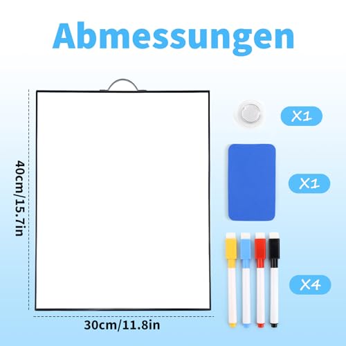 Whiteboard Magnetisch Magnettafeln Weiß 40 x 30 cm Magnet Wandtafel, mit 4 Whiteboard Stifte, 1 Magnete and 1 White Board Radiergummi, für Schule, Haus und Büro