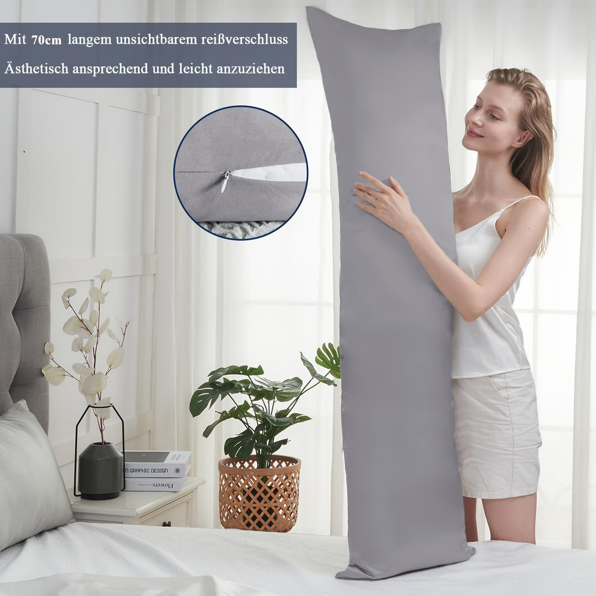 Vielit Seitenschläferkissen Bezug 40 x 145 2er Set Kissenbezug Grau