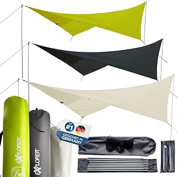 EXPLORER® Sonnensegel 3x4m rechteckig wasserabweisend mit Stangen, Leinen und Heringen Sonnenschutz UPF80+ UV Schutz nach Standard 801 in beige für Balkon Garten Terrasse