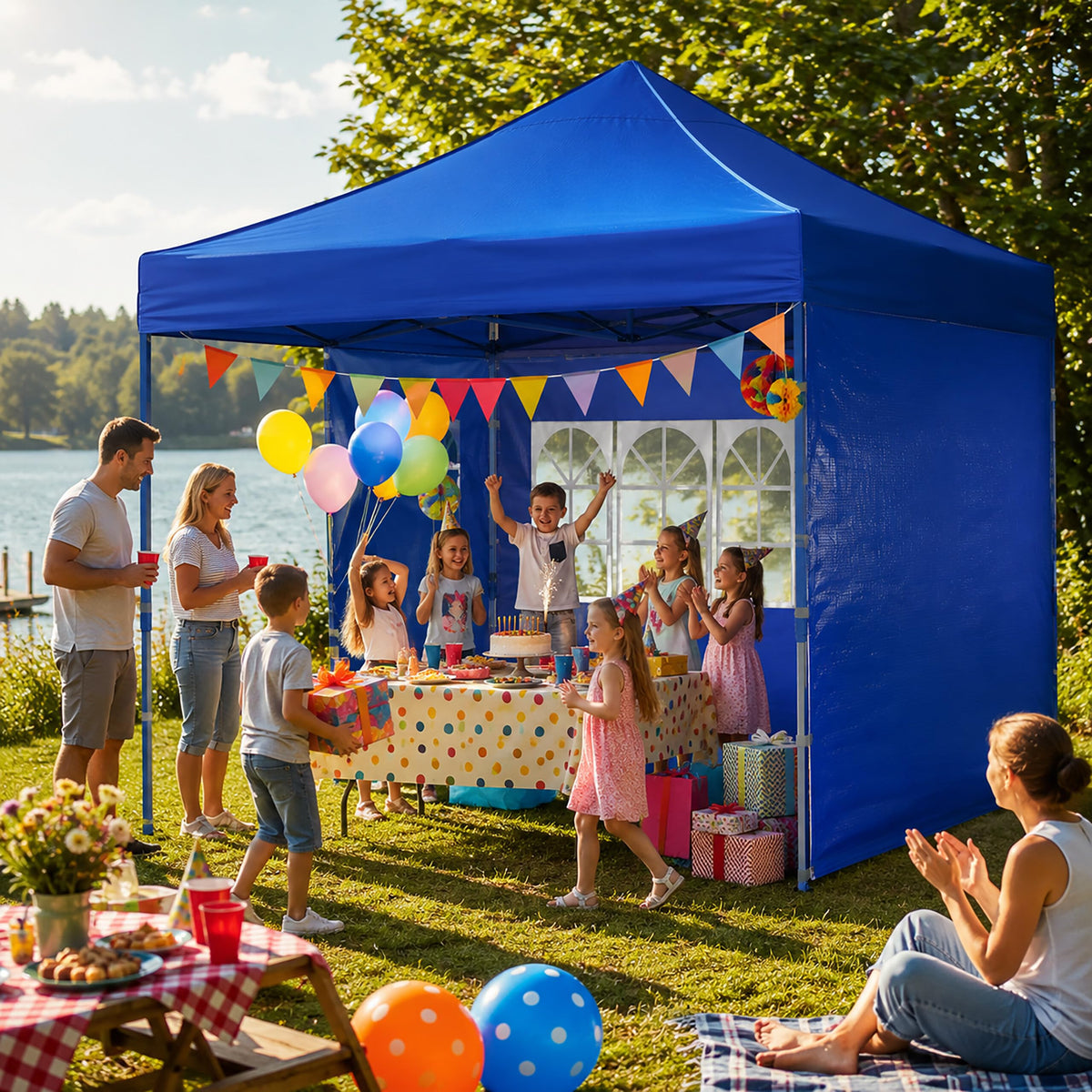 Relaxdays Pavillon-Seitenteile 2-er Set für 3 x 3 m Pavillons Seitenwand mit Fenster für Gartenpavillon und Faltpavillon 2 Teile mit Klettverschluss als Windschutz und Sichtschutz für Partyzelt, blau