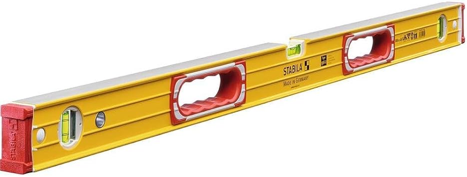 STABILA Wasserwaage Type 196-2, 100 cm, extrasteifes Alu-Profil, 1 Horizontal-, 2 Vertikal-Libellen, 2 Handgriffe, stoßdämpfende Endkappen, integrierte Rutsch-Stopper, Made in Germany, Gelb