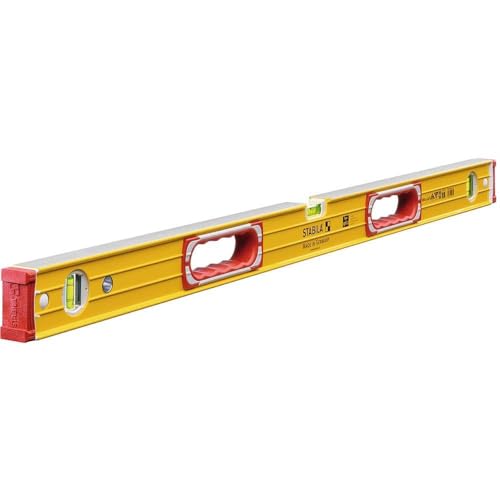 STABILA Wasserwaage Type 196-2, 100 cm, extrasteifes Alu-Profil, 1 Horizontal-, 2 Vertikal-Libellen, 2 Handgriffe, stoßdämpfende Endkappen, integrierte Rutsch-Stopper, Made in Germany, Gelb