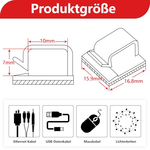Abnii 100 Stück Kabelhalter, Kabelclips Selbstklebend, Transparent