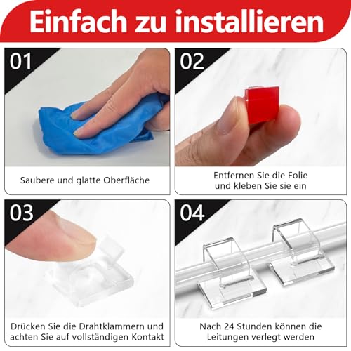 Abnii 100 Stück Kabelhalter, Kabelclips Selbstklebend, Transparent
