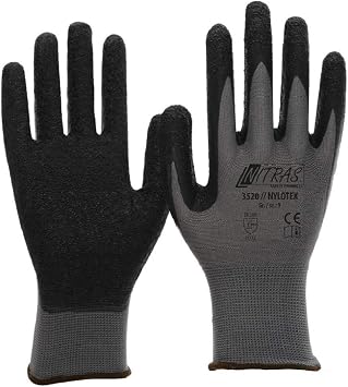 NITRAS Nylotex 3520 Nylon-Latexhandschuhe Arbeitshandschuhe 12 PAAR, Grau/Schwarz, 9/XL
