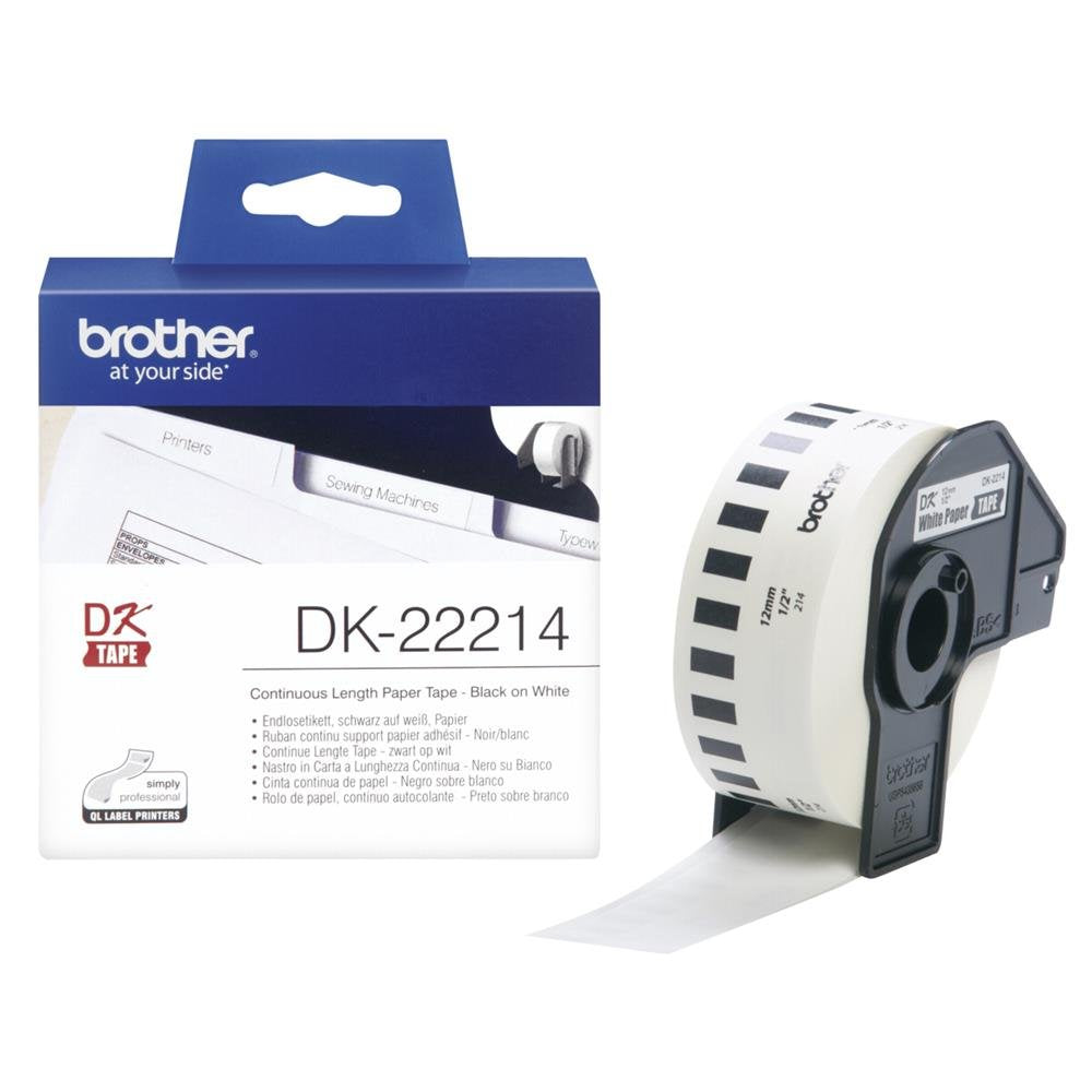 Brother DK-22214 Endlosetiketten (Papier, 12 mm breit, 30,48 m lang, für Brother QL-Etikettendrucker)