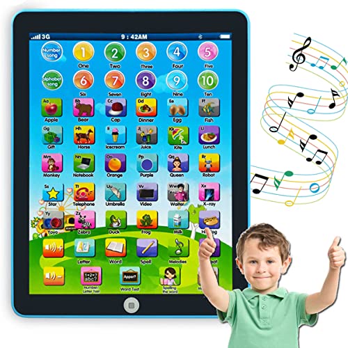 Kinder Lernpad/Tablet Interactive Kleinkind Spielzeug mit Words Zahlen Alphabete Songs Englisch Elektronisches Lernspielzeug für Jungen und Mädchen im Vorschulalter 3-8 Jahre (Blau)