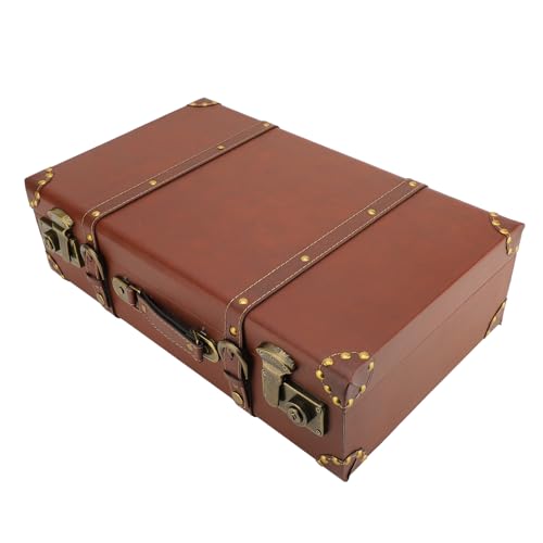 Brauner Mini-Lederkoffer Im Vintage-Stil, Kleiner Handgepäckkoffer mit Schultergurt Reisekoffer, Fotografie-Requisiten