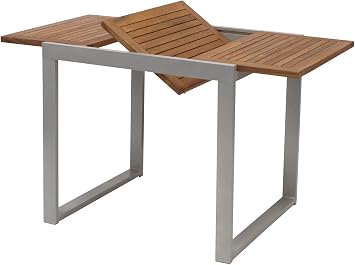 Balkon Ausziehtisch Naxos 80/120x70cm, Aluminium Silbergrau + Akazie braun geölt, witterungsbeständig